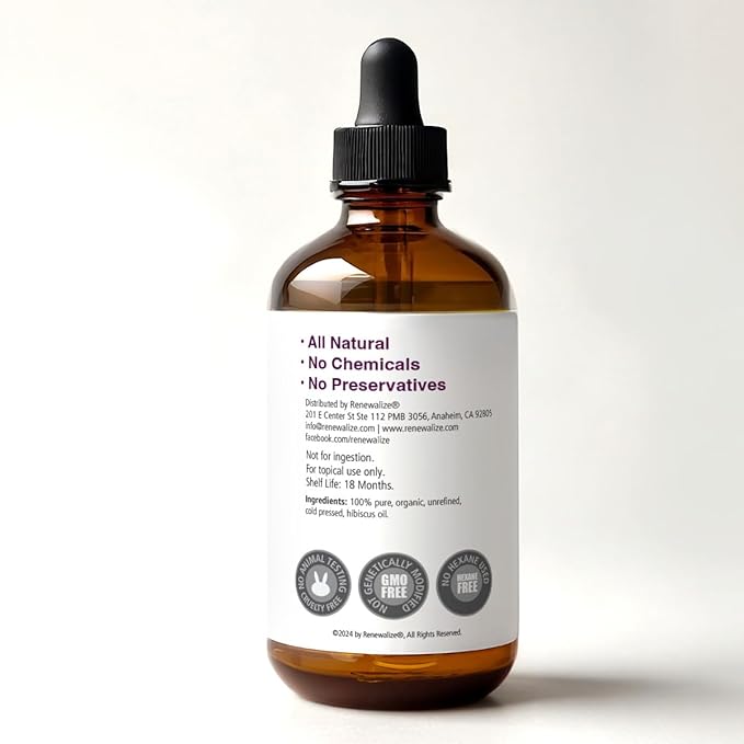 Virgin Organic HIBISCUS SEED OIL | Unrefined Cold Pressed 100 Percent Pure | Large 4 fl oz bottle | All Natural Anti Aging and Hair Growth oil