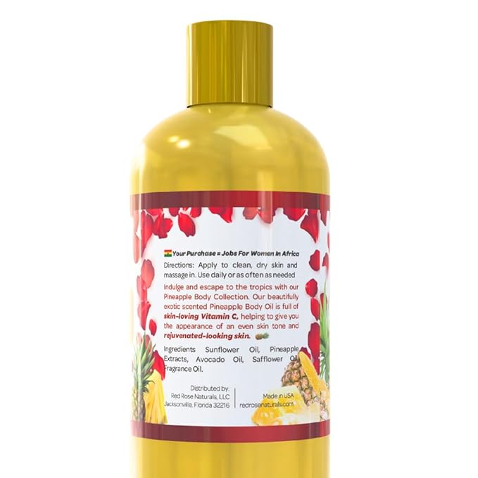 Pineapple Body Oil, 100% Natural, Hydrating & Deep Moisturizing, Bath and Body Oil For Women, Tropical Long Lasting Fragrance, Vegan - 4 oz.