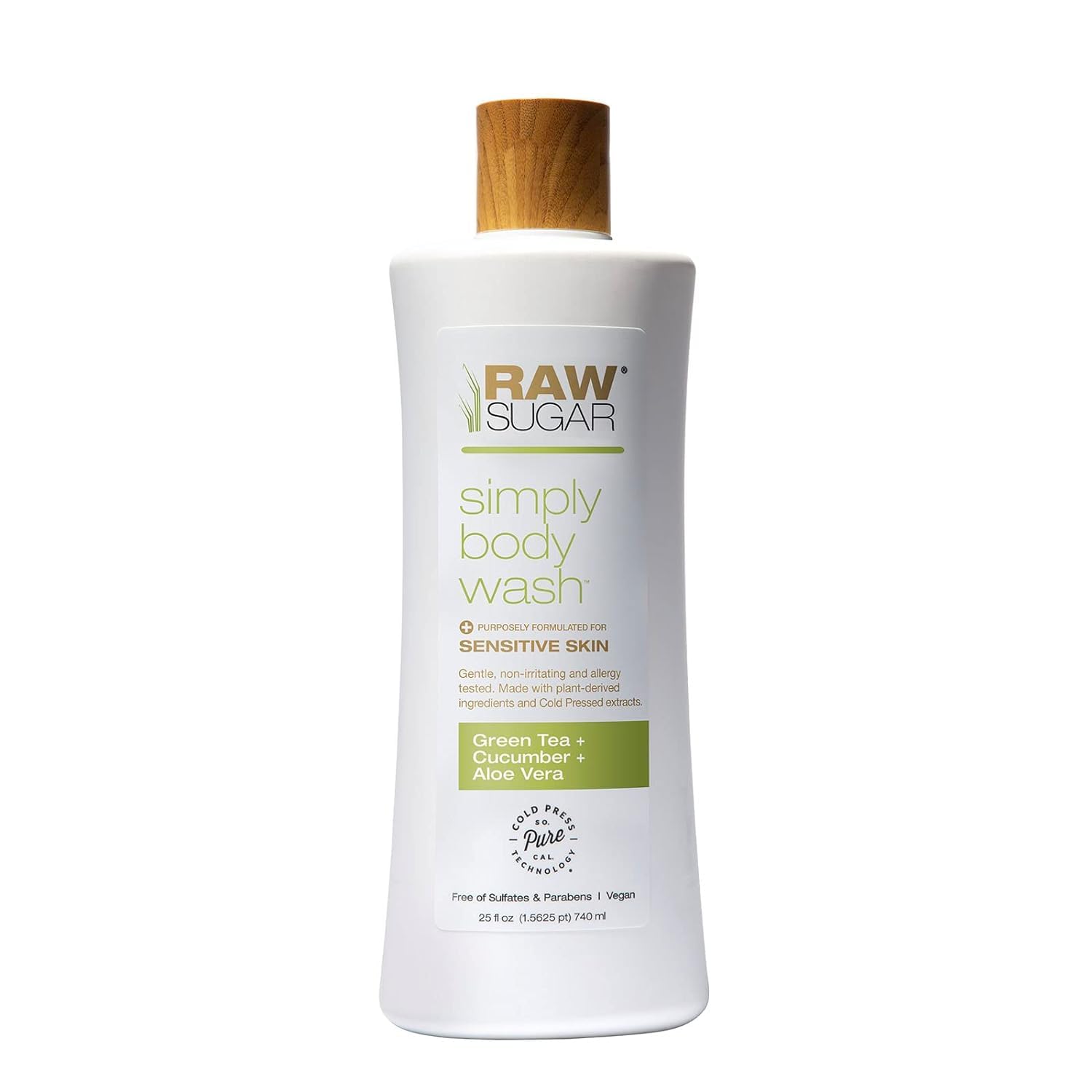 RAW SUGAR Simply Body Wash, (25 Fl Oz, Pack of 1) Bath Soap, Formulated without Sulfates & Parabens (Green Tea + Cucumber + Aloe Vera)