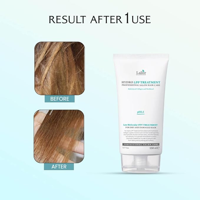LA'DOR Hydro LPP Keratin Hair Treatment - Anti Frizz Conditioner Mask for Dry, Damaged, Color Treated, Gray Hair - Hydrolyzed Collagen (2. 5.07 Fl Oz)