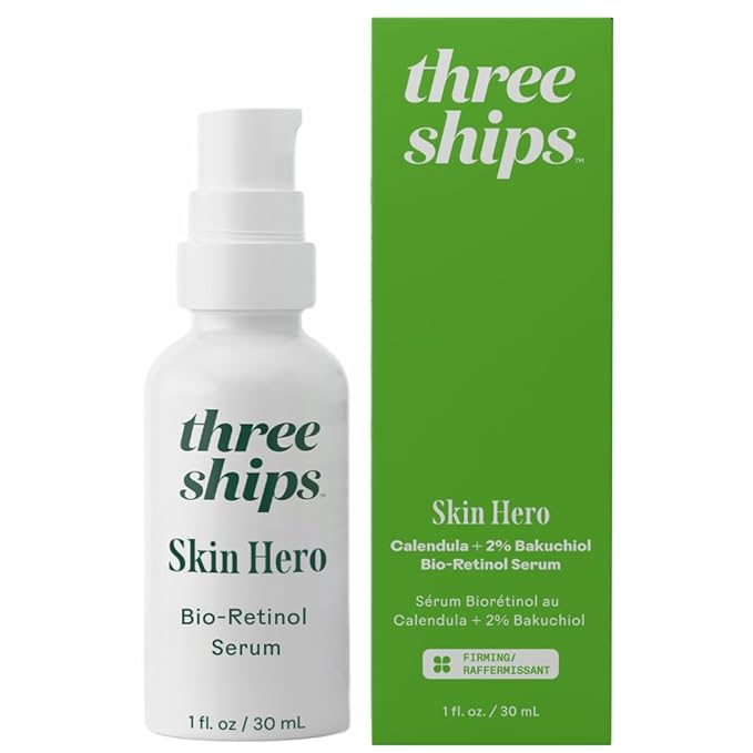 Three Ships Skin Hero Bio Retinol Serum with Calendula + 2% Bakuchiol- Reduces Appearance of Fine Lines and Breakouts, Supports Skin Firmness (1 floz)