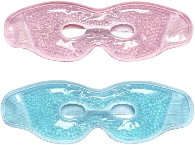 2 PCS Gel Eye Mask,Reusable,for Dark Circles,Dry Eyes,Headaches,Puffiness,Stress,migraines,Eye Bags.Allergies,Sinus discomfort,migraines (03-Pink & Blue)