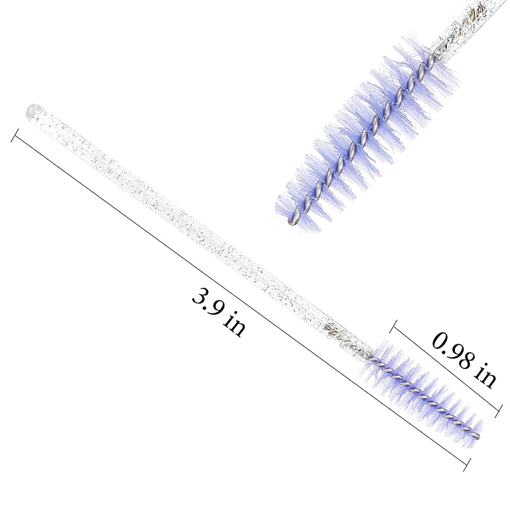 300PCS Disposable Mascara Wands Spoolie Brush Crystal Eyebrow Brushes Eyelash Extension Applicator Makeup Kits.myaokue-up (White-Light Purple)