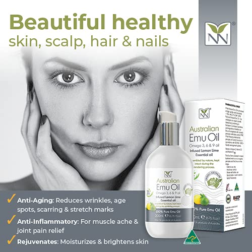 Y-Not Natural Ultra Pure Australian Emu Oil - Luxury, Hospital Grade Emu Oil 200 mL | Free Range Aboriginal Omega 3, 6 & 9 Oil Infused with Lemon Lime - The Ultimate Moisturizer for Skin, Hair, Nails, and Scalp
