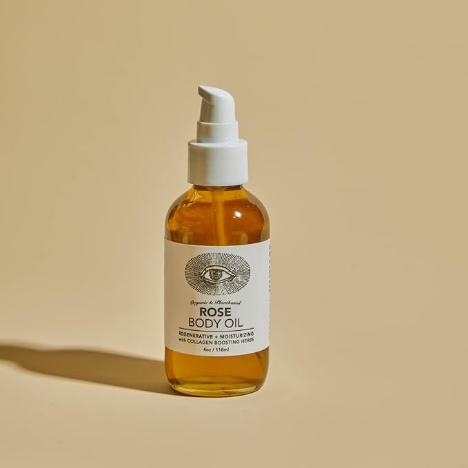 Anima Mundi Apothecary Rose Body Oil - Botanically Dense Adaptogenic Collagen Formula - Made with Organic Moringa & Jojoba Oil for Skin Rejuvenation - Rose Scented & Hydrating (4oz / 118ml)