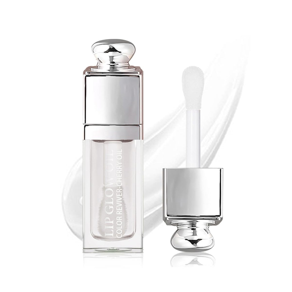 Hydrating Lip Glow Oil, Lip Oil Gloss Transparent Toot Tinted Nourishing Long Lasting Repairing Lightening Lip Lines (CLEAR) 0.2 OZ