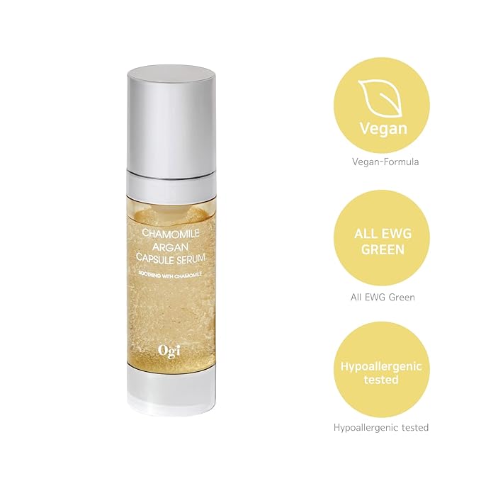 [Ogi] Chamomile Argan Capsule Serum, Vegan Serum, Mild Serum for Soothing, Moisturizing, Sebum Control & Anti-Aging, EWG Green, 1.01 fl. oz.