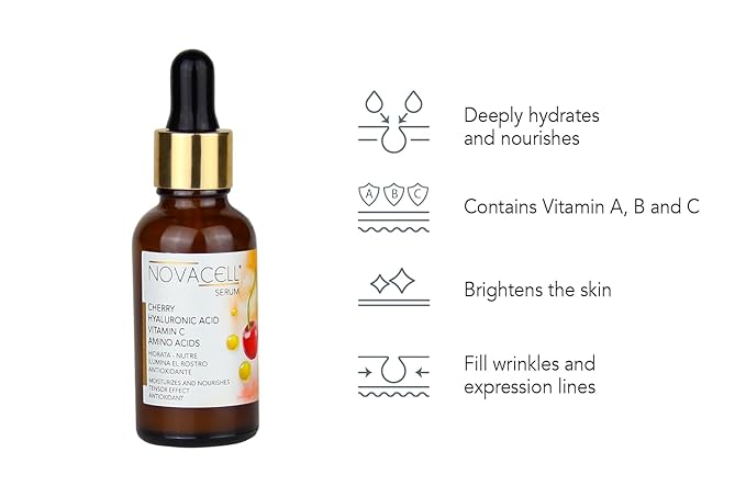 Cherry Facial Serum - Hyaluronic Acid, Vitamins A, B & C with Amino Acids, Deeply Hydrates, Tightening Effect & Youth Preserving - 30 ml
