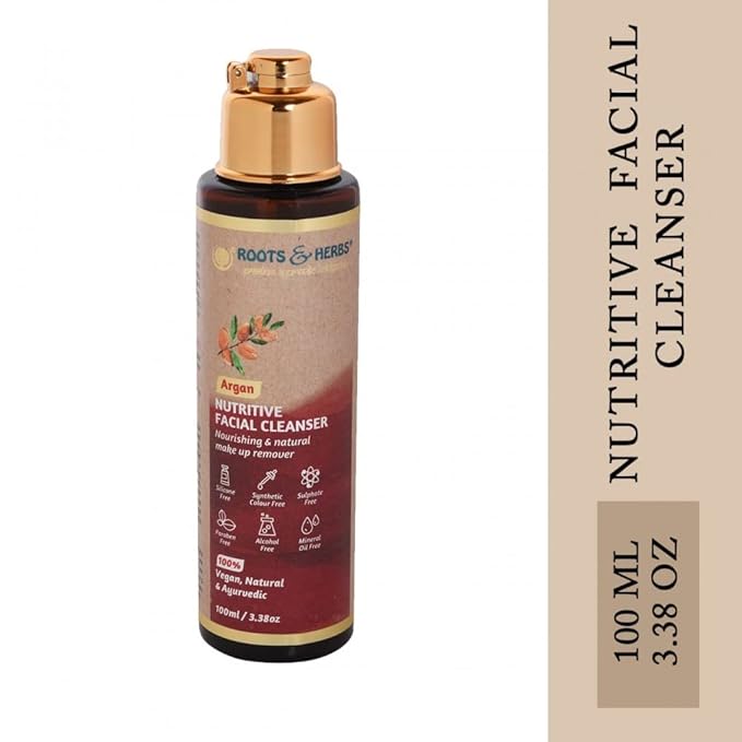 ROOTS AND HERBS Ayurvedic 100% Vegan Nutritive Argan Facial Cleanser for Men and Women