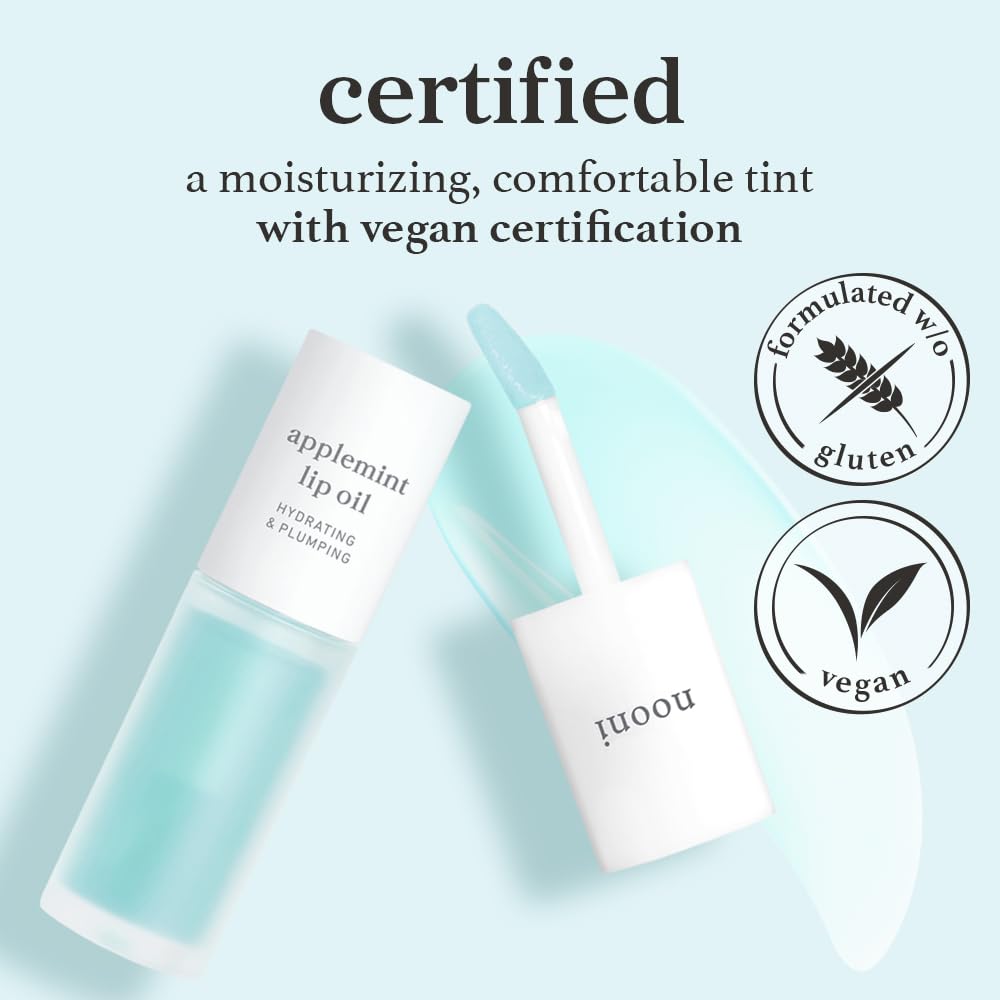 NOONI Korean Lip Oil - Applemint | Long-Lasting, Moisturizing, Plumping, Revitalizing for Dry Lips, Waterproof, No Peel Off, Hydrating, Nourishing Crystal Clear, 0.12 FL Oz