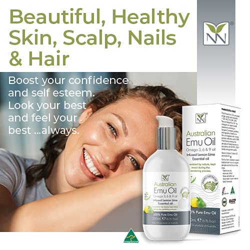 Y-Not Natural Ultra Pure Australian Emu Oil - Luxury, Hospital Grade Emu Oil 200 mL | Free Range Aboriginal Omega 3, 6 & 9 Oil Infused with Lemon Lime - The Ultimate Moisturizer for Skin, Hair, Nails, and Scalp