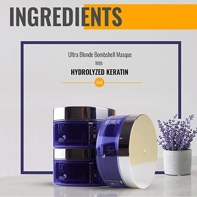 GK HAIR Global Keratin Lavender Bombshell Masque (7.05 Fl Oz/200 g) Semi-Permanent Long Lasting Hair Toning Color Pigments Moisturizing Styling and Coloring Mask for All Hair Types Unisex