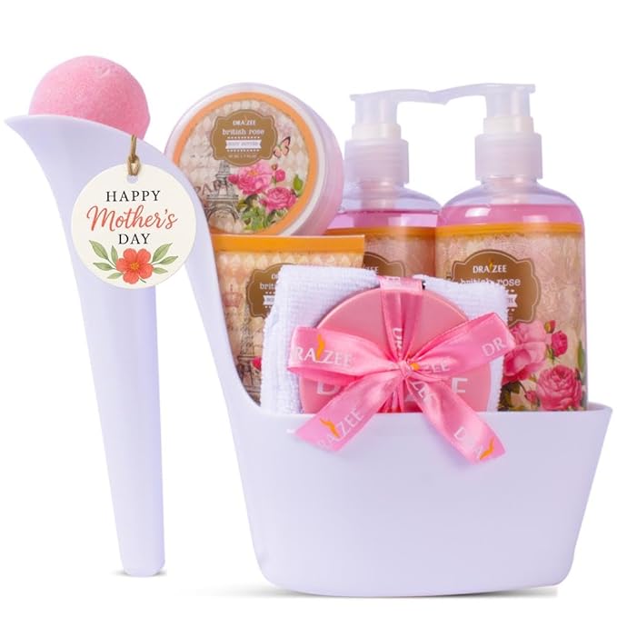 Draizee Mothers Day Gifts for Mom - Spa Gift Baskets for Women - 8 Pcs Luxury Rose Scented Heel Shoe Design Bath and Body Spa Set-Self Care Package for Women, Presents for Mom, Body Care Set for Her