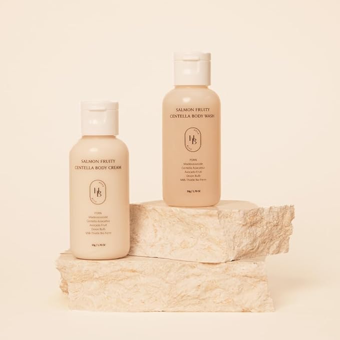 Salmon Fruity Centella Body Travel Kit - Body Cream & Body Wash Set, Sensitive Skin, Korean Bodycare, Hypoallergenic, Allergen-free, Salmon PDRN, Travel Size, Bodycare Set