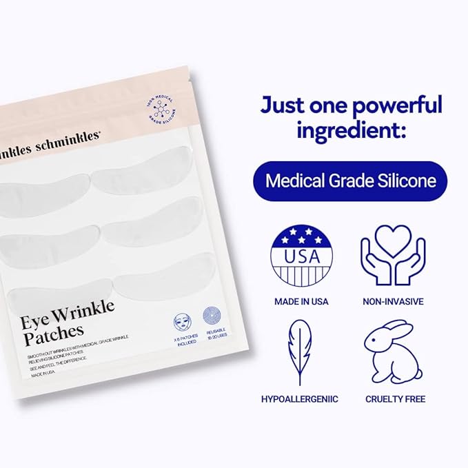 Wrinkles Schminkles Under Eye Wrinkle Patches | Smooth Eye Wrinkles, Crows Feet & Dark Circles Overnight | 6 Pairs Reusable Medical Grade Silicone Patches