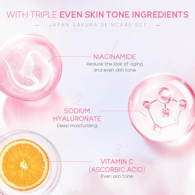 Travel Skincare Set for Women and Teens, Facial Skin Care Gift Set with Vitamin C & Cherry Blossom, Gentle Skin Cleaning & Care Set | Cleanser Toner Serum Eye Cream Face Cream (5PCS)