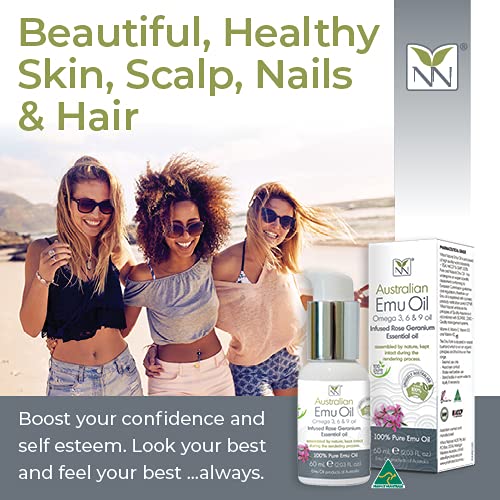 Y-Not Natural Ultra Pure Australian Emu Oil - Luxury, Hospital Grade Emu Oil 60 mL | Free Range Aboriginal Omega 3, 6 & 9 Oil Infused with Rose Geranium - The Ultimate Moisturizer for Skin, Hair, Nails, and Scalp