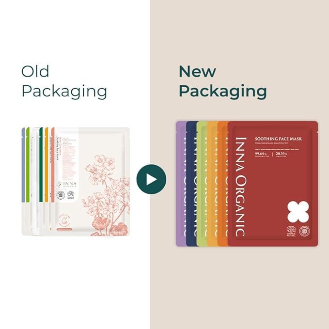 INNA ORGANIC Sheet Mask Set, Anti-Aging & Hydrating, EWG & COSMOS Certified (Pack of 5) | First Pick Discovery Set | Luxury Clean Beauty