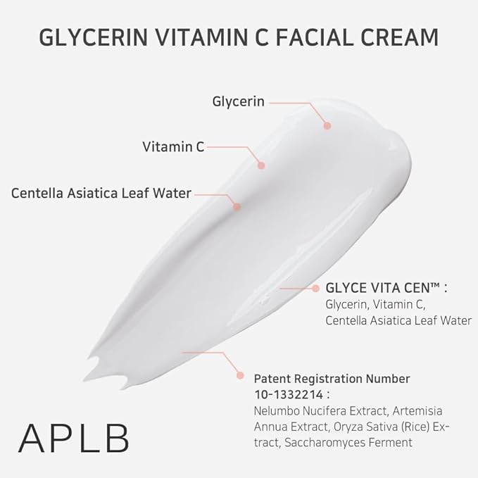 APLB Glycerin Vitamin C Facial Cream | GLYCE VITA CEN™ 35.5% 1.86 FL.OZ/Korean Skincare, Soothing, Moisture retention, Elasticity care, Revitalize for gentle and improve skin texture
