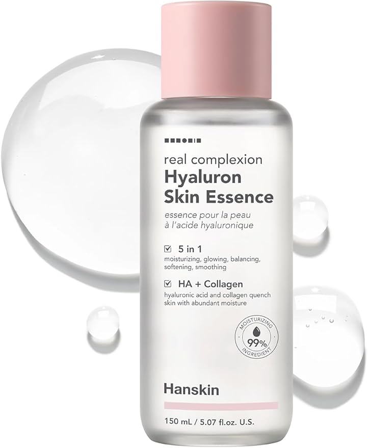 Hanskin Real Complexion Hyaluronic Skin Essence, Hydrating Toner for Dry, Dull, Sensitive Skin - Hyaluronic Acid Collagen Moisturizing Purifying Paraben-Free Korean Skincare for Face [5.07 fl. oz.]
