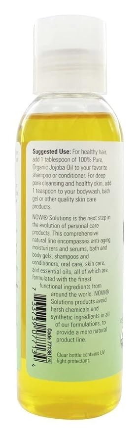 NOW Foods Solutions Certified Organic Jojoba Oil, 4 oz Liquid