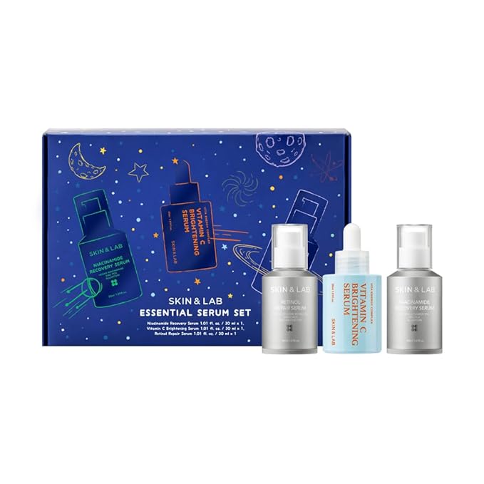[SKIN&LAB] Essential Serum Set, Includes Vitamin C, Retinol & Niacinamide Serums – Korean Skincare Gift Set for Face – Brightening, Anti-Aging & Pore Care – 3 x 1.01 fl. oz.