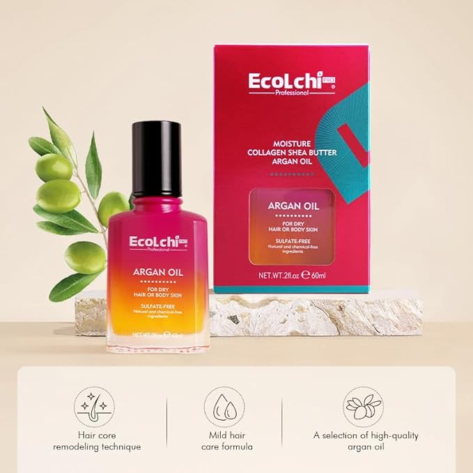 Ecolchi Hair Mask Argan Oil Set Deep Repair Conditioning Collagen Hair Treatment for Dry and Damaged Hair All Hair Types 550ml+60ml 18.6floz + 2floz