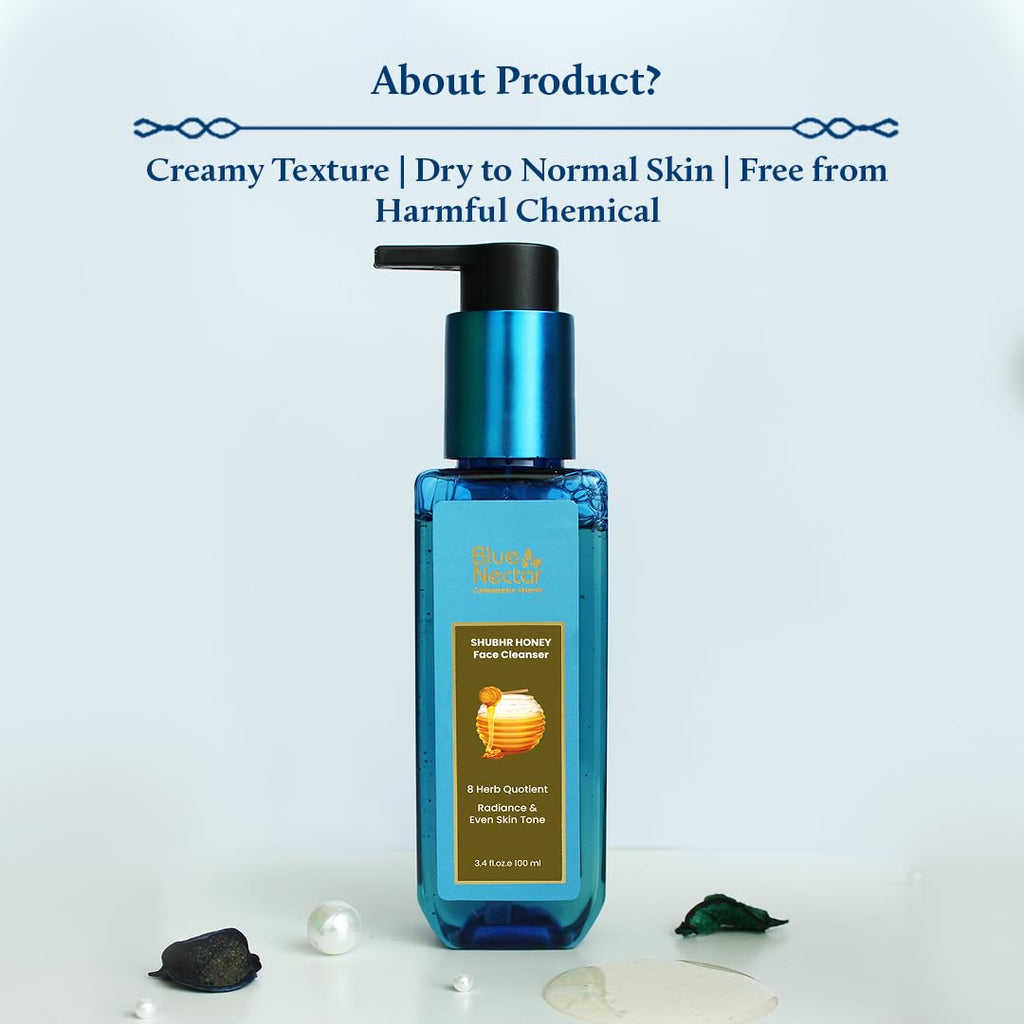 Blue Nectar Ayurvedic Honey and Aloevera Face Wash and Makeup Remover | Daily Facial Cleanser for Women and Men | All Skin Types (8 Herbs, 3.4 Fl Oz)