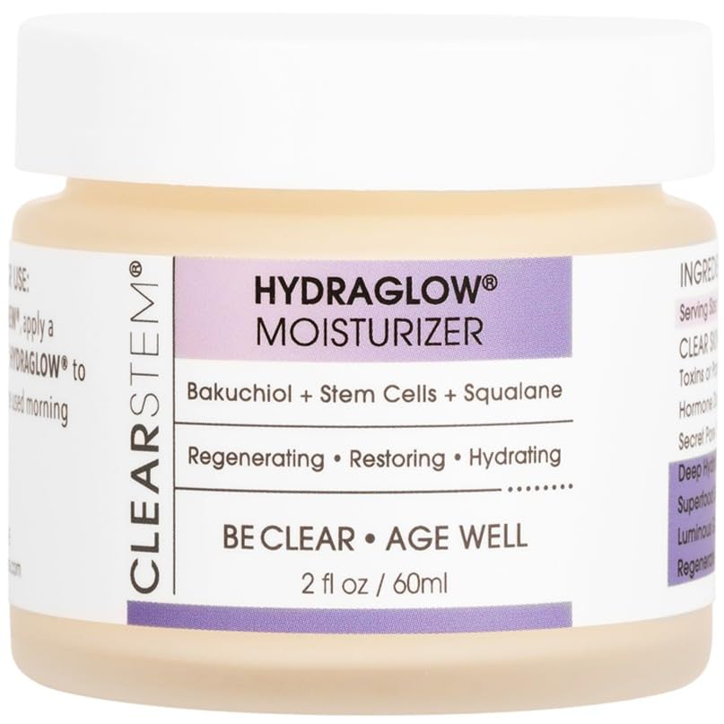 CLEARSTEM - HYDRAGLOW Stem Cell Moisturizer - Bakuchiol + Squalene - Youthful Skin Face Moisturizer - All Skin Types - Facial Skin Care Products - Gluten Free, Cruelty Free - 2 fl oz / 60ml