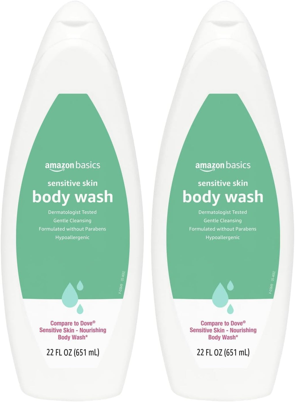 Amazon Basics Body Wash for Sensitive Skin, Hypoallergenic, Unscented, 22 fl oz (Pack of 2)
