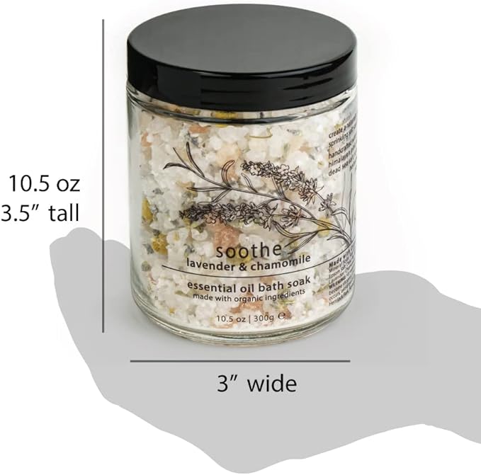 Hemlock Park Soothe Essential Oil Bath Soak | Naturally Soothing Mineral Sea Salt and Botanicals | 10.5 oz Jar | Lavender & Chamomile