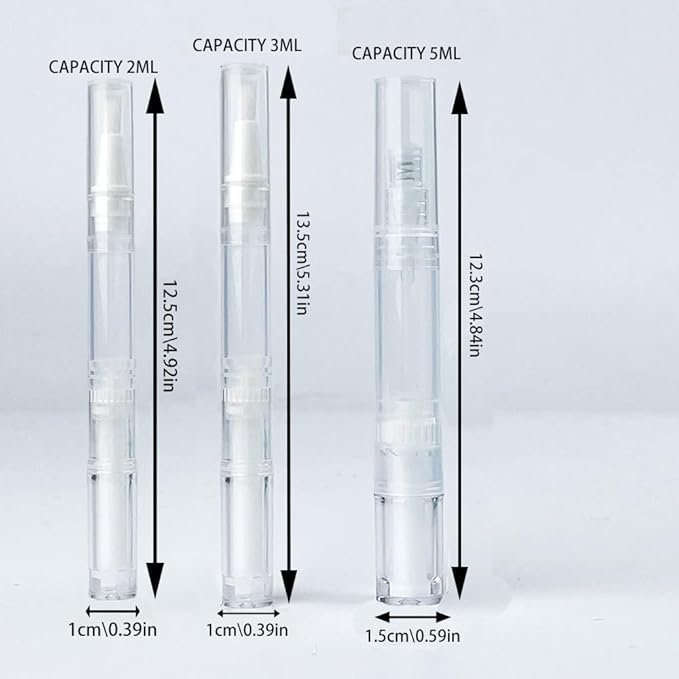 18 pcs Transparent Twist Pens, 5ml 3ml 2ml Empty Nail Oil Pen with Brush Tip, Cosmetic Lip Gloss Container Applicators, Eyelash Growth Liquid Tube, Cuticle Oil Pen