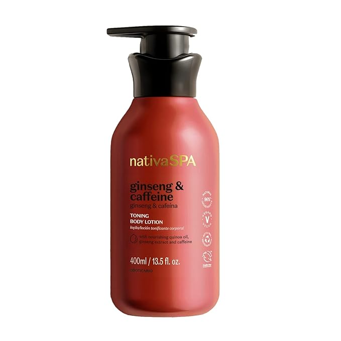 Nativa SPA by O Boticário Ginseng & Caffeine Toning Body Lotion, Fragranced Moisturizer Enriched with Purified Quinoa Drops to Boost Hydration, 13.5 Ounce (400ml)