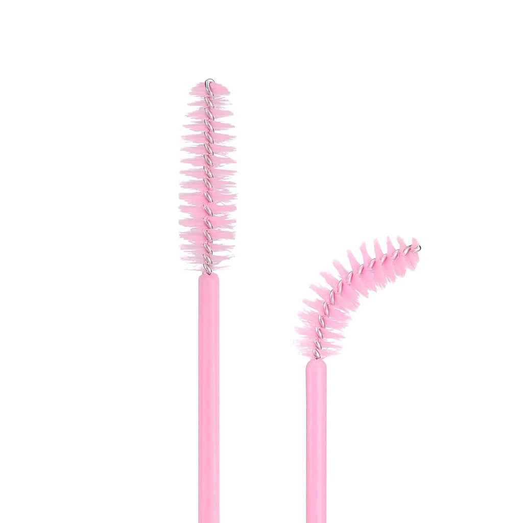 G2PLUS 100PCS Disposable Eyelash Brushes, Adjustable Mascara Wands Makeup Applicator, Lash Spoolies Brushes for Eyelash Extensions and Eyebrows (Baby Pink)