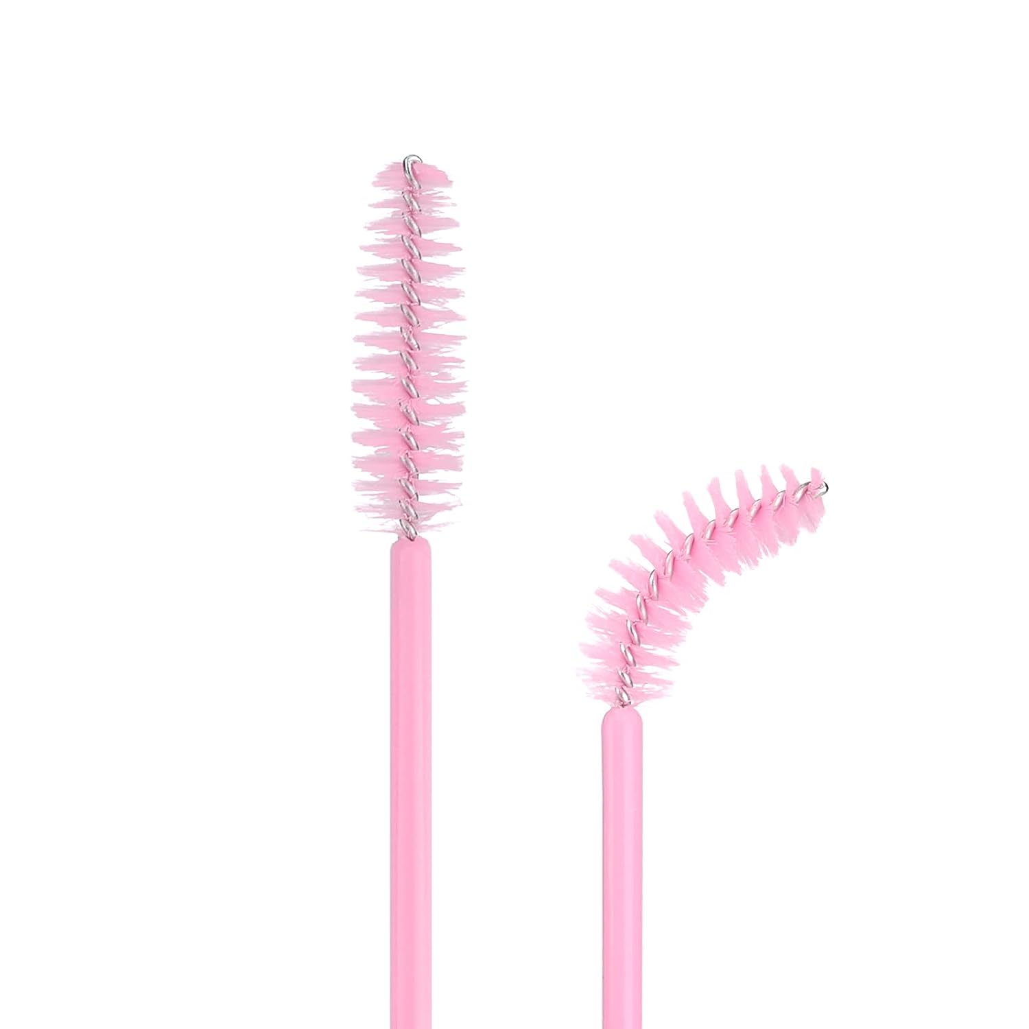 G2PLUS 100PCS Disposable Eyelash Brushes, Adjustable Mascara Wands Makeup Applicator, Lash Spoolies Brushes for Eyelash Extensions and Eyebrows (Baby Pink)