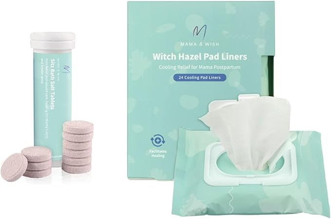 Mama & Wish Sitz Bath Tablets 1 Pack and Witch Hazel Pad Liners 1 Pack