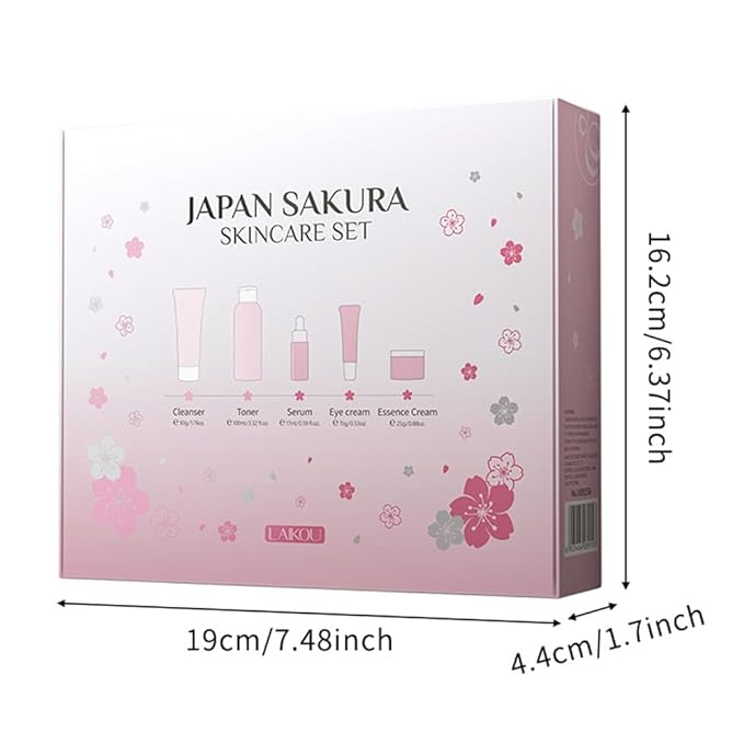 Skincare Gift Set Sakura Skin Care Travel Kit with Cleanser, Toner, Serum, Eye Cream, Face Cream for Women Girls (5pcs)