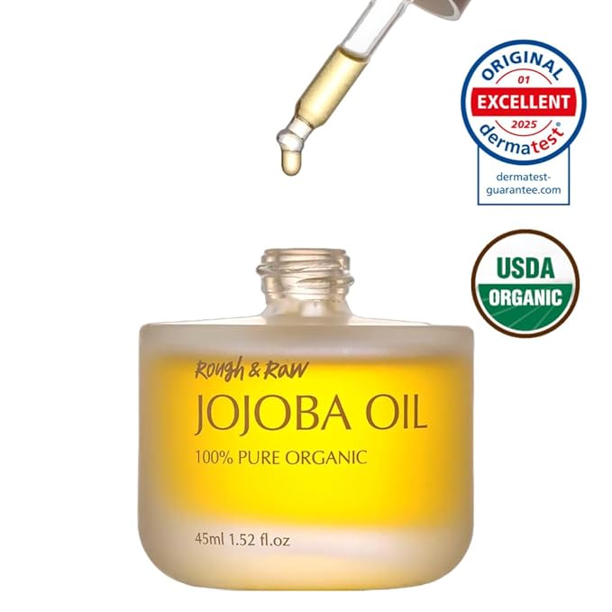 ROUGH & RAW, USDA Organic Cold-Pressed 100% Pure Golden Organic Jojoba Oil from Israel, made in Korea 1.52 fl.oz