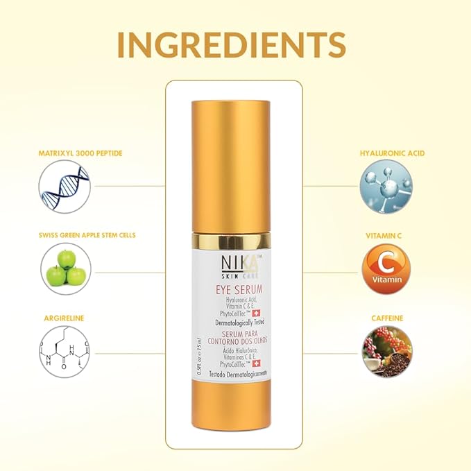 SKIN CARE - Eye Serum with Vitamin C & E, Hyaluronic Acid, Caffeine, and Swiss Apple Stem Cells - Day & Night