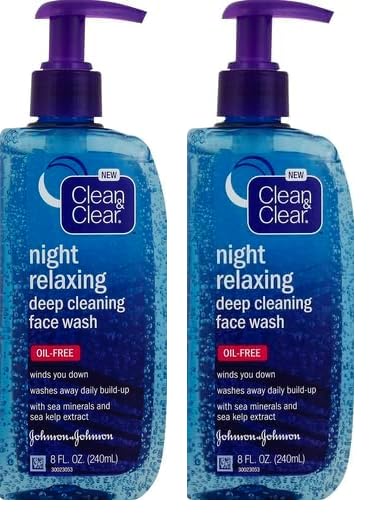 Clean & Clear Night Relaxing Oil-Free Deep Cleaning Face Wash with Deep Sea Minerals & Sea Kelp Extract, For All Skin Types, 8 fl. oz (Pack of 2)