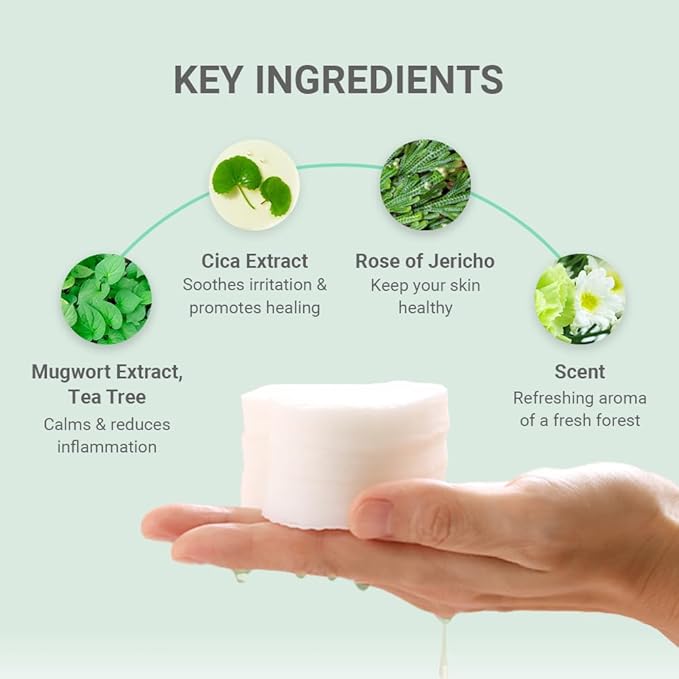 TENZERO Heart Leaf CICA Essence Heart Pad 50ea, Redness Relief Soothing Pore Care for Sensitive Skin, Korean Facial Toner Pads, Hydrating & Refreshing, Centella, 150g