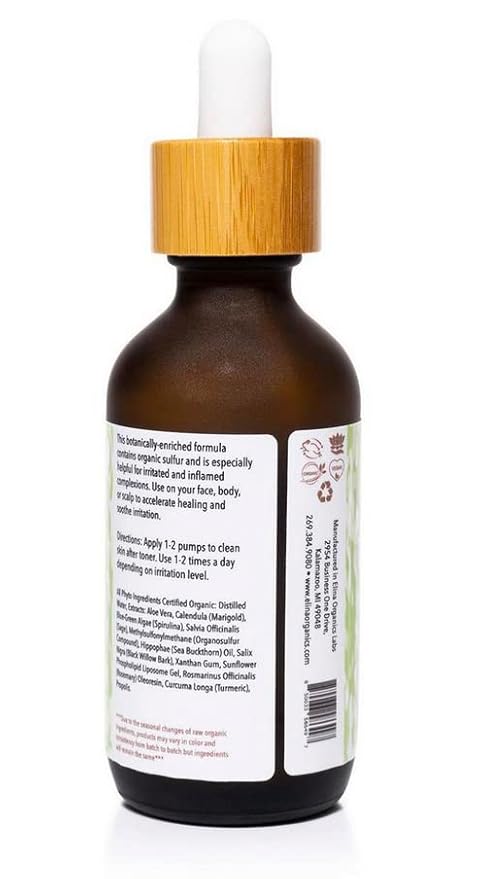 Healing Formula, 2oz – Organic Calming Skin Serum with MSM, Sea Buckthorn & Spirulina – For Acne, Irritation & Redness
