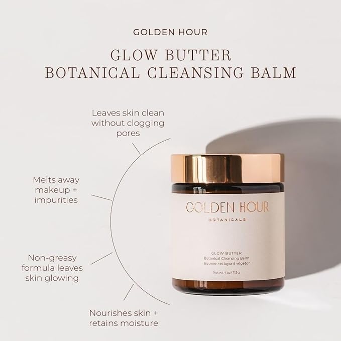 All Natural Organic Skin Care Products Made in USA, Vegan, Cruelty Free Hydrating Botanical Cleansing Balm, Makeup Remover Facial Cleanser Butter, 4floz/118ml, Glow Butter