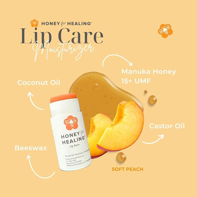 Ultra-Hydrating Tinted Formula Made with Manuka Honey 15+ UMF, Coconut Oil, Beeswax | 12+ Hour Moisture, Zero Waste Recyclable Tube | Lip Moisturizer & Color in One 0.25 oz / 7 gr (Soft Peach)
