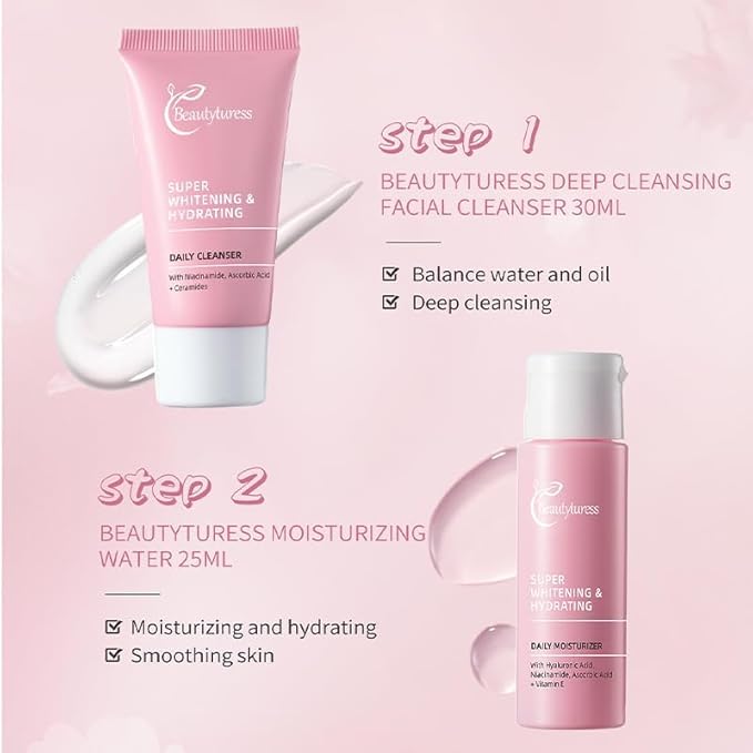 Hydrating Skincare Set - Travel Essentials - Enrich Sodium Hyaluronate & Vitamin C - Small Skin Care Kit with Face Cleanser, Serum, Balm, Eye Cream & Night Cream, Facial Kit for Women