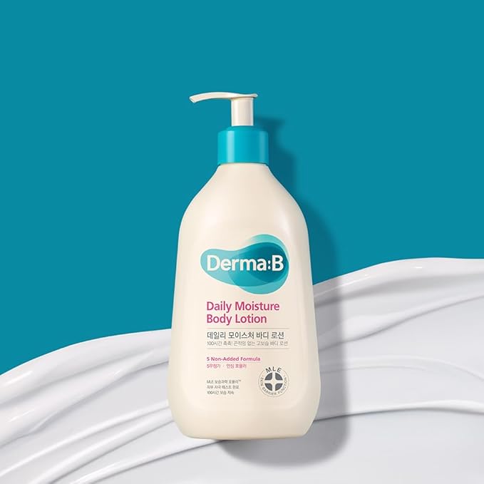 DERMA B | Daily Moisture Body Lotion | Body Cream for Dry Skin | Long-Lasting Body Moisturizer for Sensitive Skin | Woody & Powdery Scented | Skincare with Panthenol, Shea Butter | 13.5 fl oz (400ml)