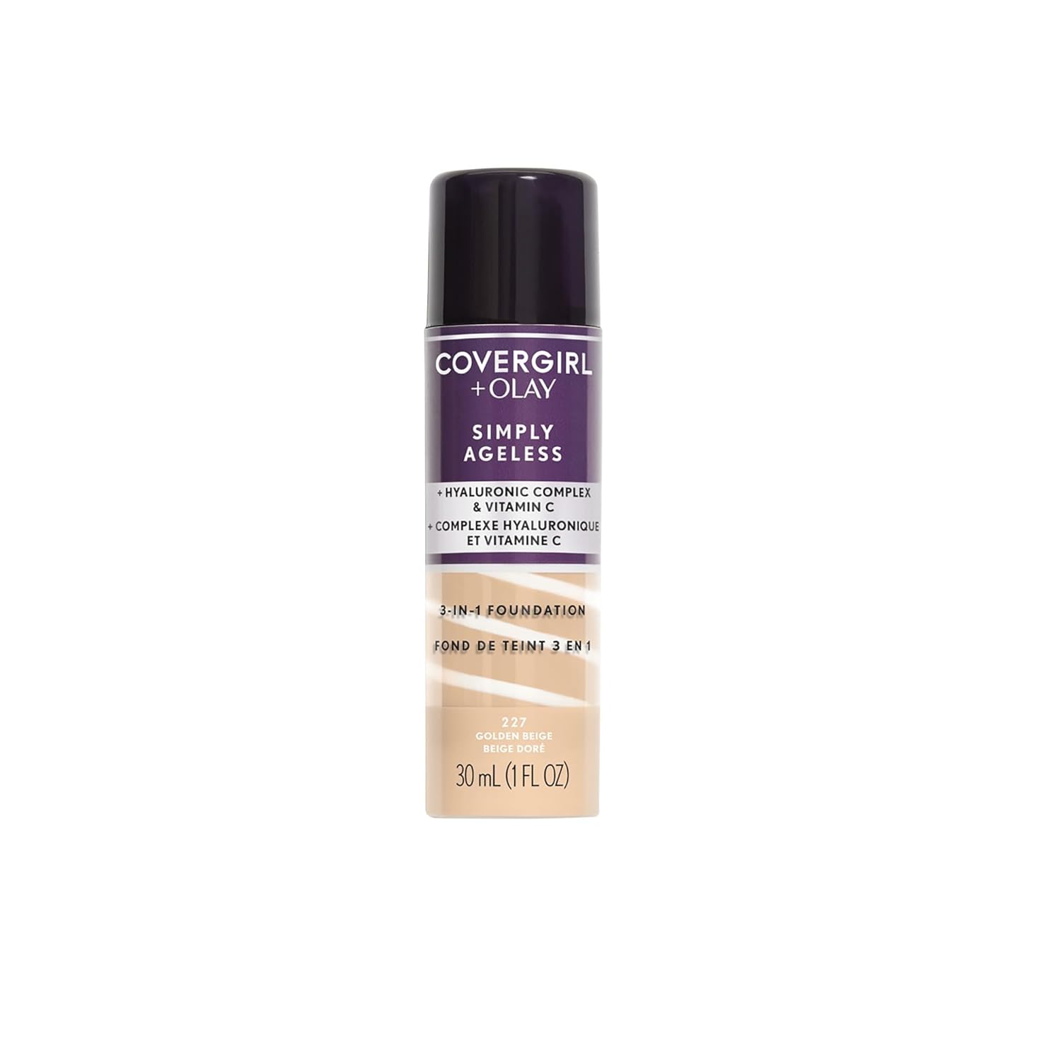 CoverGirl & Olay Simply Ageless 3-in-1 Liquid Foundation, Matte Finish, Hyaluronic & Vitamin C Formula, Golden Beige, 1 Count