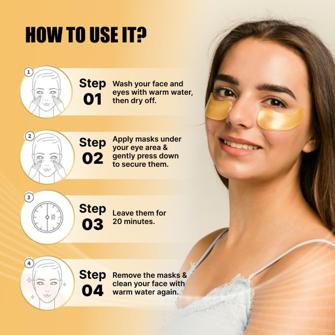 Eye Gel Patches & Collagen Eye Masks Set (60 each) - Golden Glow & Chlorophyll Algae Duo - 2-in-1 Treatment for Dark Circles, Puffiness, Wrinkles, Eye Bags - Revitalizing Eye Care