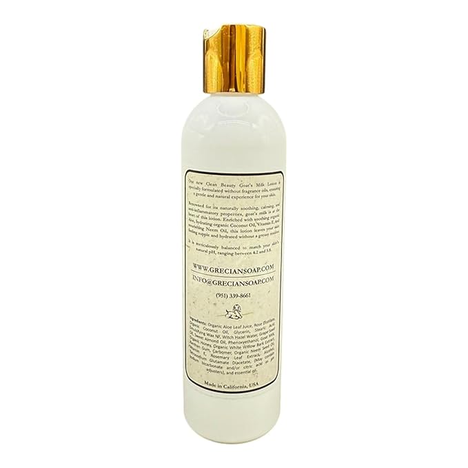 Organic Clean Beauty Goat's Milk Lotion in Vanilla - 8 oz All Natural Goats Milk Lotion for Women and Men, Enriched with Essential Oils, Body Moisturizer for Everyday Use