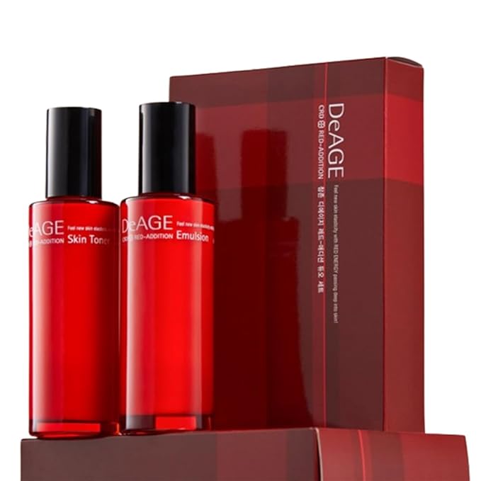 CHARMZONE DeAge Red Addition (New Version) Korean Skincare Set – Anti-Aging Toner & Emulsion Duo (100ml / 3.38 fl.oz Each) with Red Wine, Pomegranate & Tomato for Hydration, Firming & Radiance